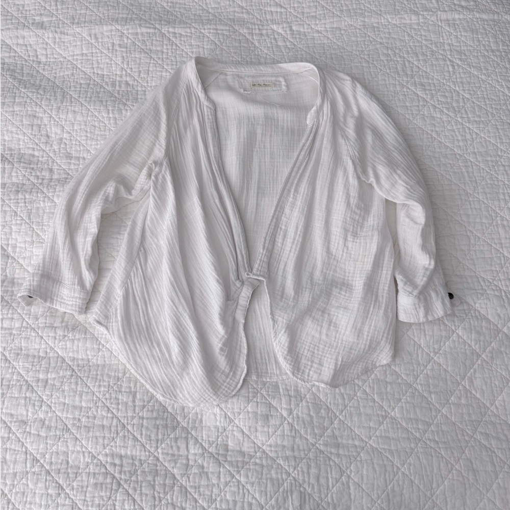 We The Free White Wrap Ribbed 100% Cotton Blouse - Picture 8 of 9